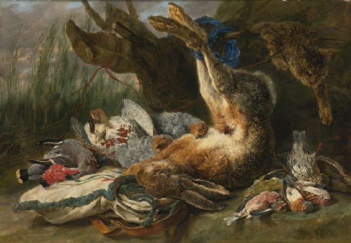 Ян Фейт «Натюрморт с зайцем, дичью и котом» ( ок. 1644 г.)