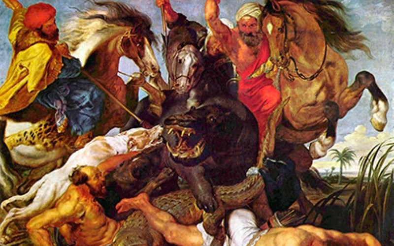«Охота на гиппопотама и крокодила», Питер Пауль Рубенс, живопись (1615-1616 гг.)